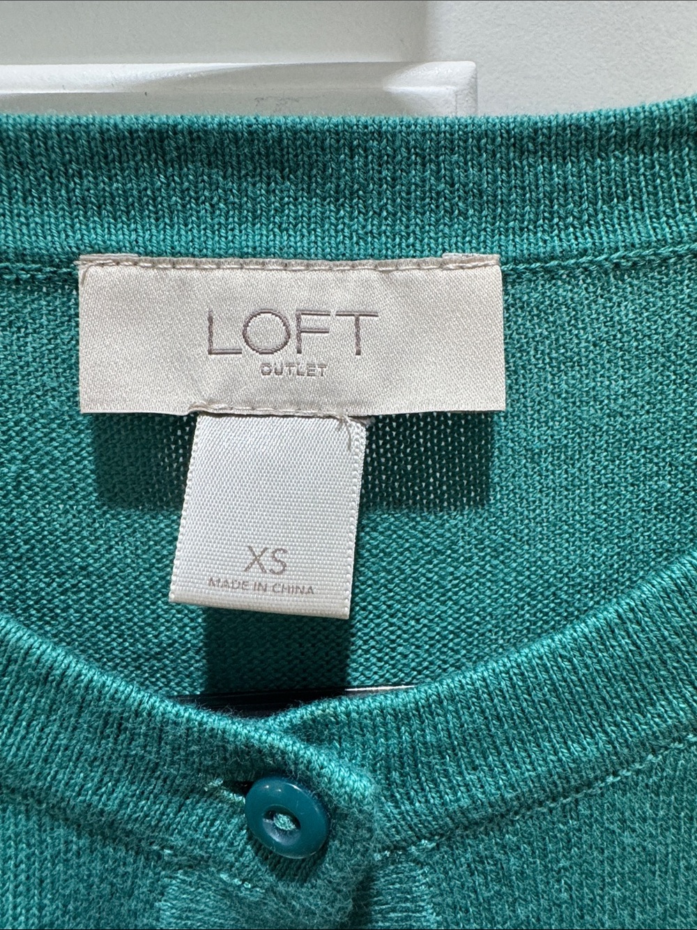 LOFT Teal Button-Front Crewneck Cardigan - Picture 3 of 4